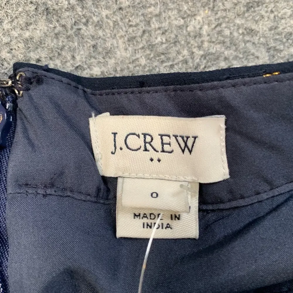 J Crew Skirt Womens 0 Blue Gold Thread Lined Zip Back Metallic Fibers Back Zip